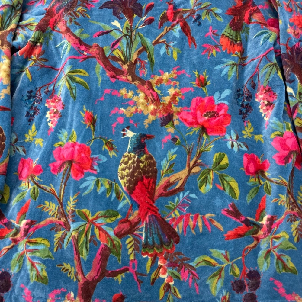 Vikolino Velvet Luxury Jacket Coat Blue Bird Printed Long Jacket Bohemian Coat - Picture 16 of 16